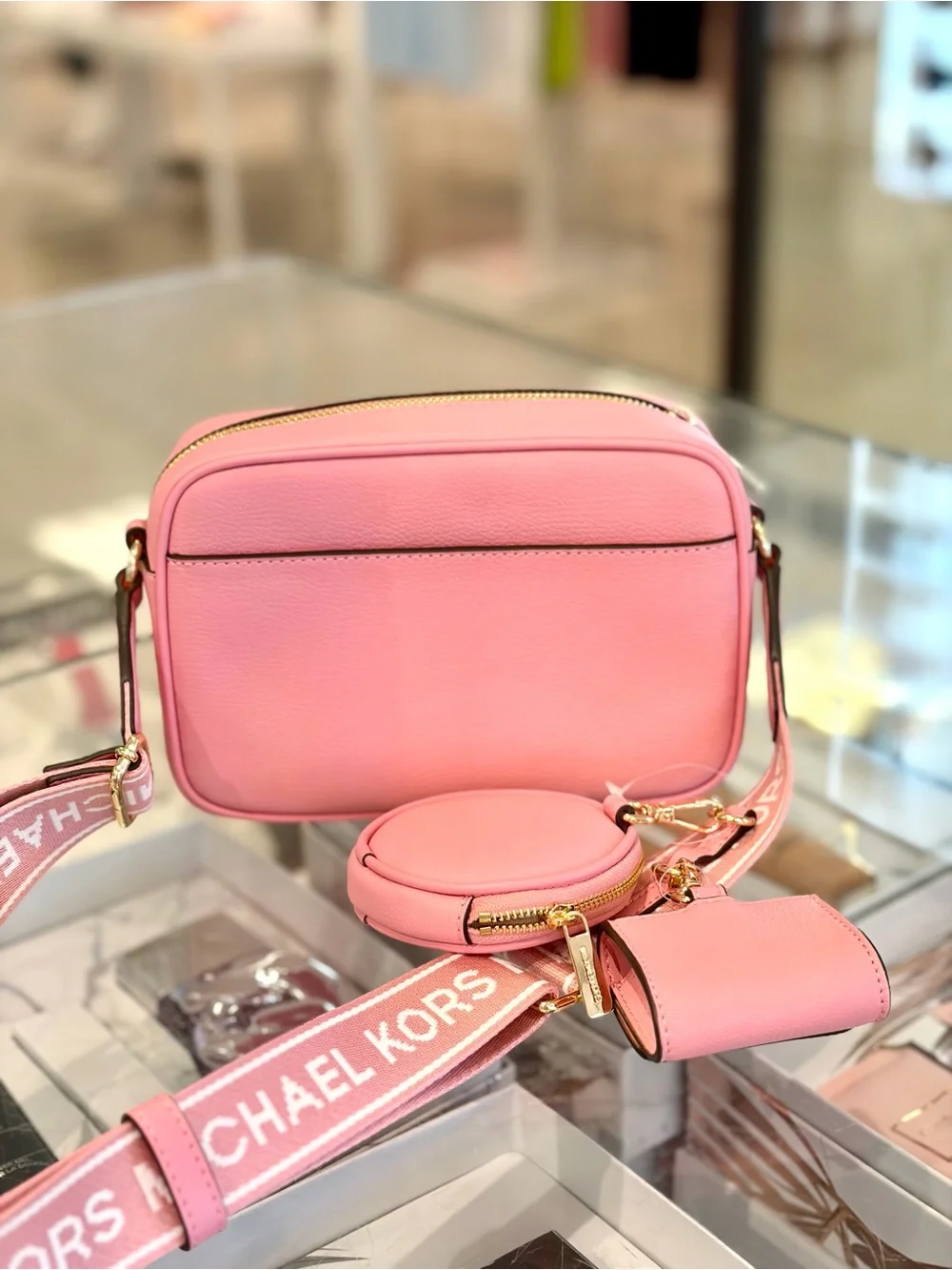 Michael Kors Jet Set Travel Med Pocket Leather Crossbody XBody With Attachments